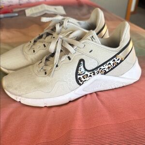 Nike Cream Sneakers with Leopard Print Accent